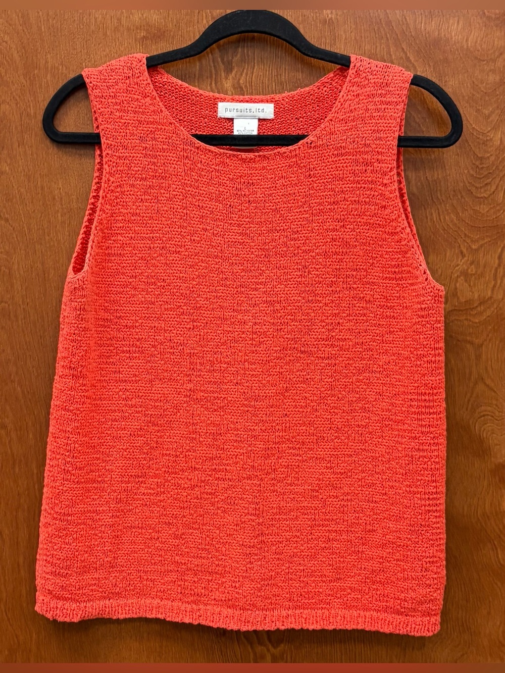 Pursuits, ltd coral orange sleeveless sweater shell open loop knit scoop neck LG